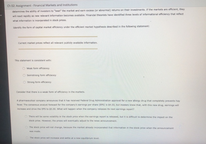 markets hypothesis hoids only If all investors are rational. False True Almost