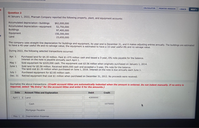  CALCULATOR PRINTER VERSION BACK NEXT Question 2 At January 1, 2022,