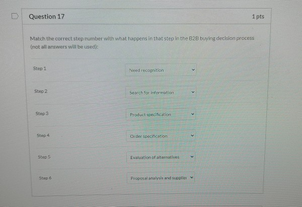  Question 17 1 pts Match the context step number with what
