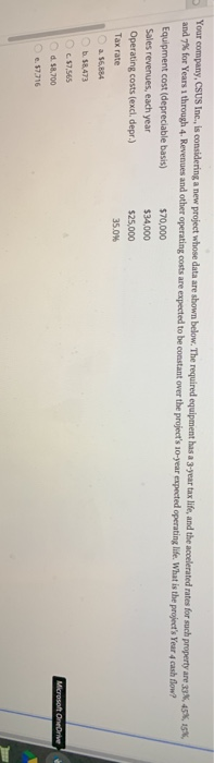  Your company. CSUS Inc., is considering a new project whose data