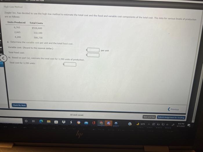  how Method Diegle Inc. has deoded to use the high-low method