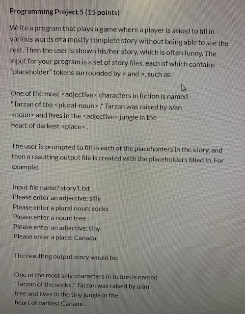  Programming language is Java Programming Project 5 (15 points) Write a