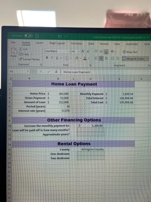 the first picture. 3. On the Loon Terms worksheet calculate how quickly