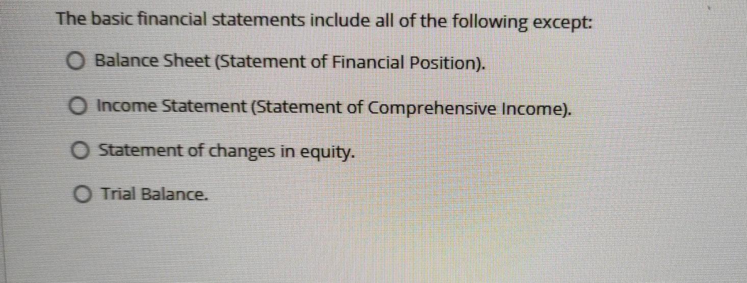  The basic financial statements include all of the following except: O