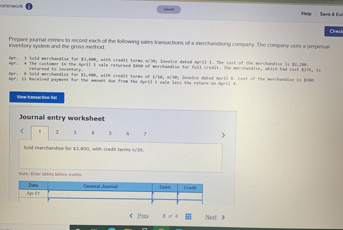  omework Saved Help Save & Exi Check Prepare journal entries to
