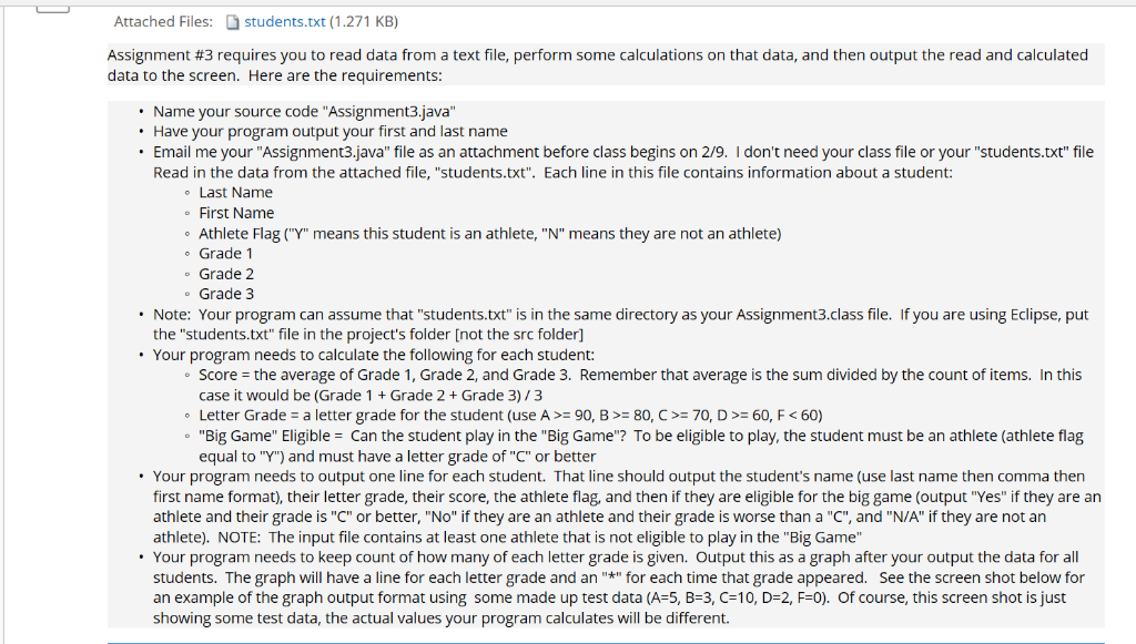 requires you to read data from a text file, perform some calculations