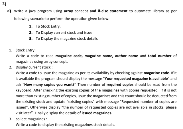  2) a) Write a java program using array concept and if-else