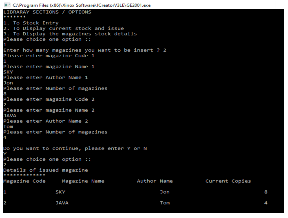 statement to automate Library as per following scenario to perform the operation