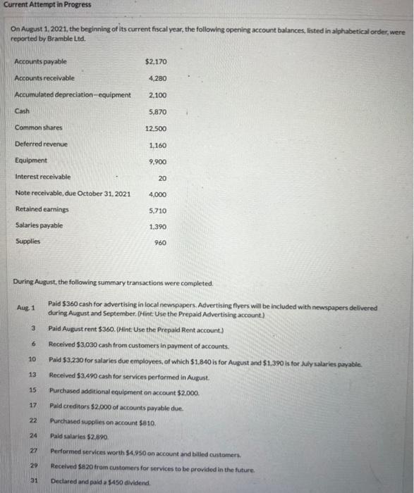  Current Attempt in Progress On August 1, 2021, the beginning of