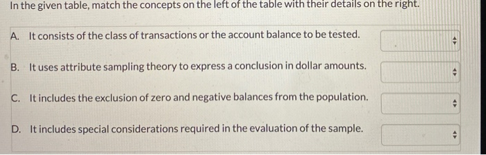  In the given table, match the concepts on the left of