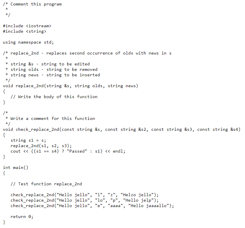of the function replace_2nd, which is intended to change the string s1,