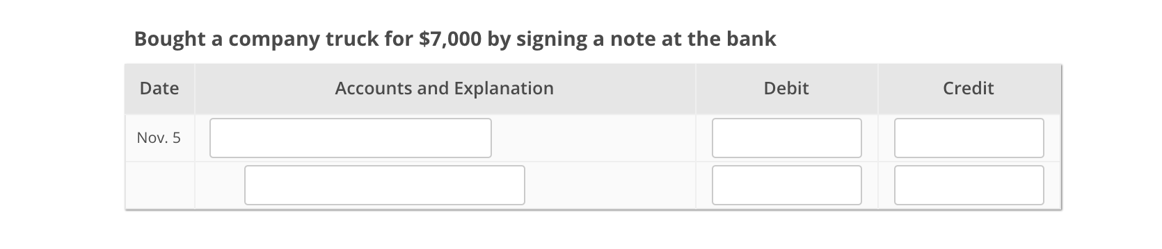 Type Increase/Decrease Debit/Credit Purchased office furniture on account Account Account Type Increase/Decrease