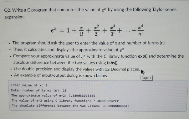  programming language is C Q2. Write a C program that computes
