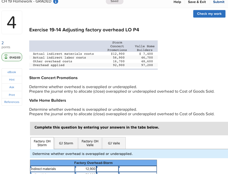 CH 19 Homework GRADED Saved Help Save & Exit Sbmit Check