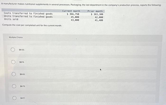 information for the Molding department follows. Calculate the cost per equivalent unit