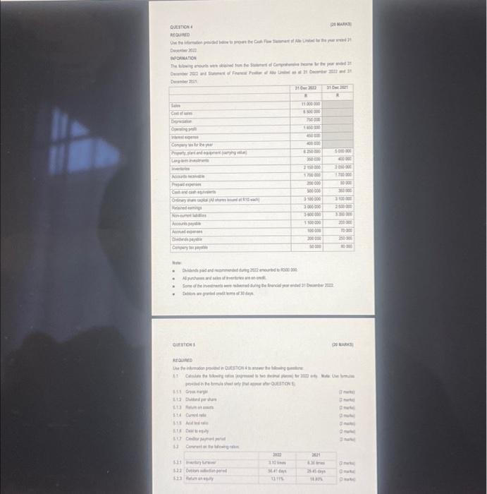  PLEASE ASSIST ASAP 11 QUESTION 4 REQUIRED Use the information provided