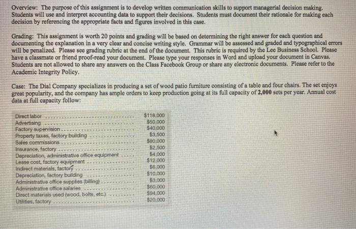  Overview: The purpose of this assignment is to develop written communication