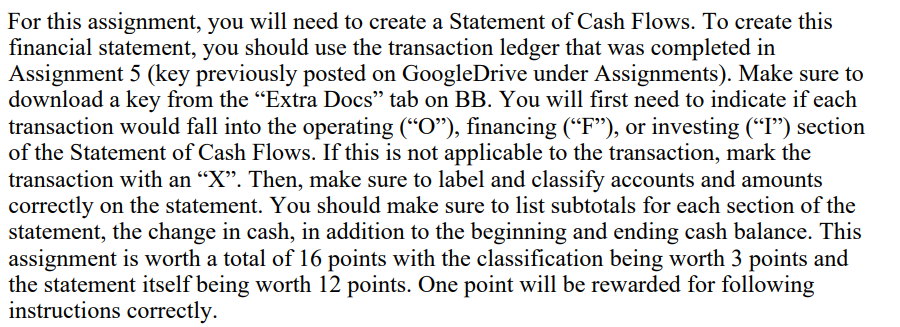 Please help fill out cash flow worksheet by indicating I, F, or