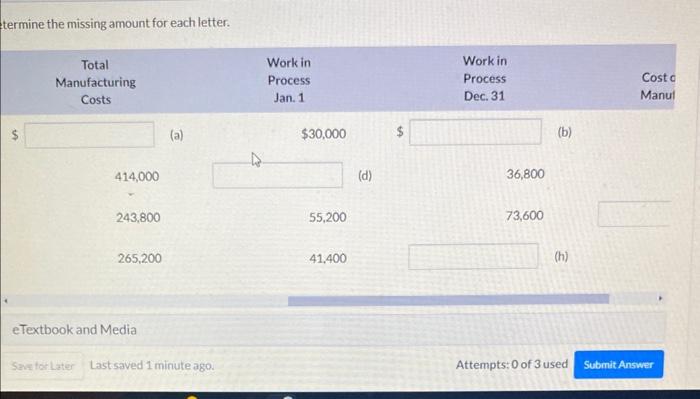 the missing amount for each letter. d 1 minute ago