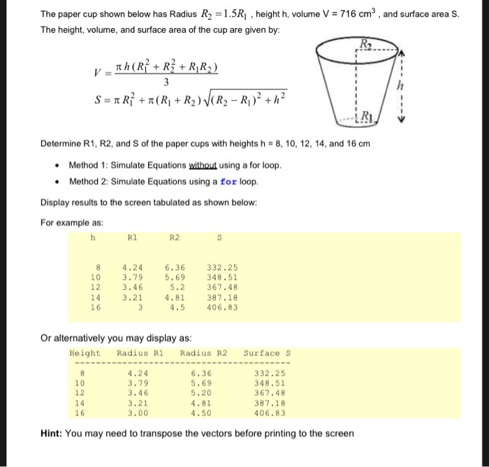  HOW DO I DO METHOD 2 ON MATLAB?? The paper cup