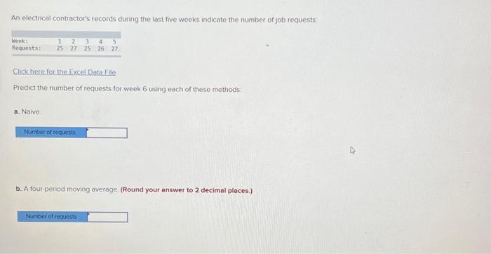  An electrical contractor's records during the last five weeks indicate the