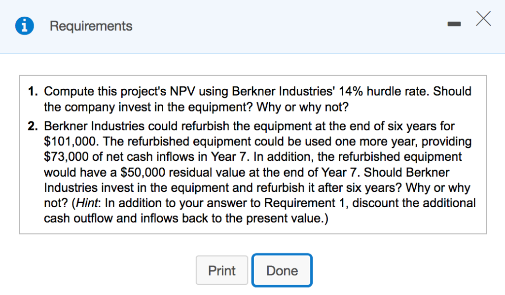 hurdle rate. Should the company invest in the equipment? Why or why