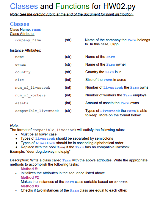 Write the python3 code for the following classes, given the classes &
