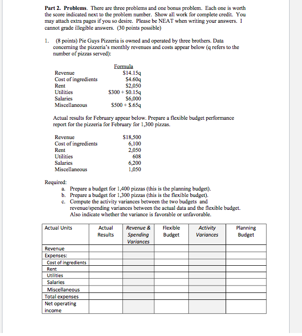 Part 2. Problems. There are three problems and one bonus problem.