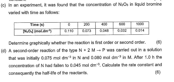  (c) In an experiment, it was found that the concentration of