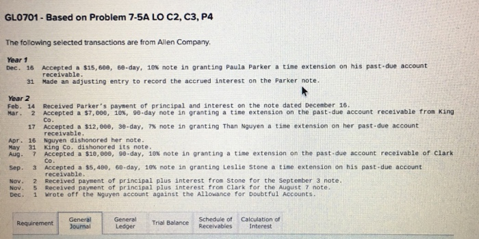  GLO701 - Based on Problem 7-5A LO C2, C3, P4 The