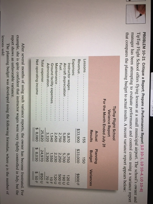 i need answer PROBLEM 10-21 Critique a Report; Prepare a Performance