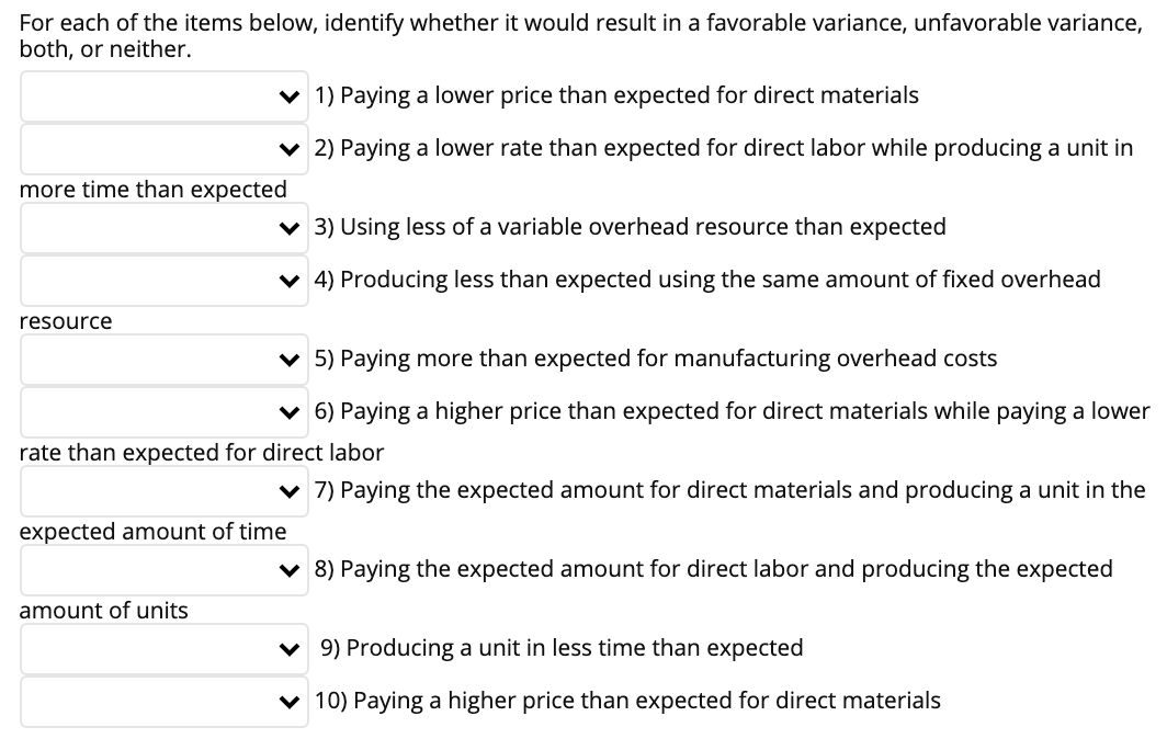 For each of the items below, identify whether it would result in