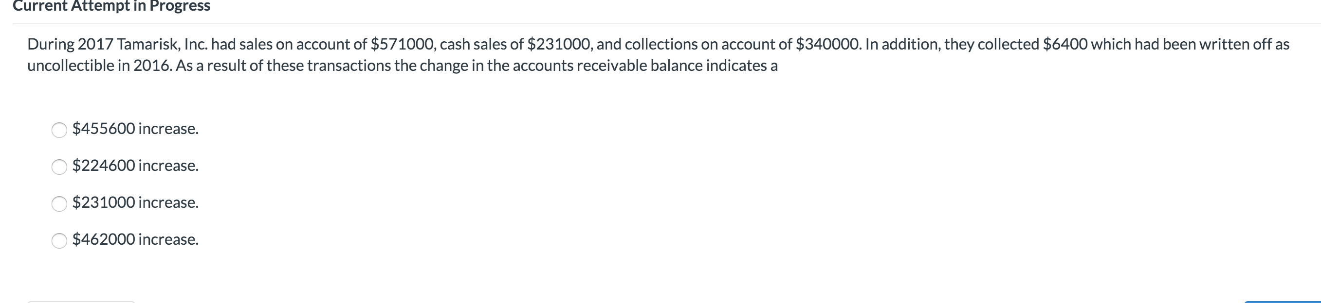  Current Attempt in Progress During 2017 Tamarisk, Inc. had sales on