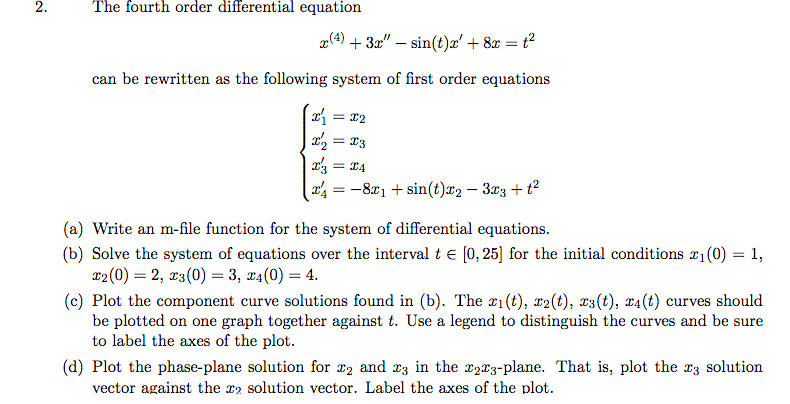 Code must be in MATLAB 2.The fourth order differential equation 2(4)+3"