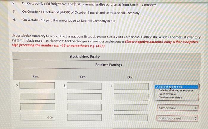 the following transactions during October 1. 2. On October 8, purchased merchandise