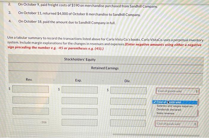 on account from Sandhill Company for $19,300, terms 2/10, 1/30. On October