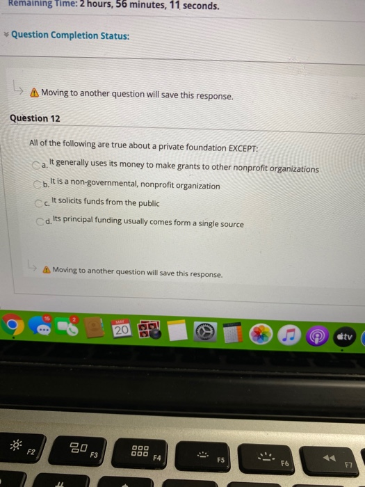  Remaining Time: 2 hours, 56 minutes, 11 seconds. Question Completion Status: