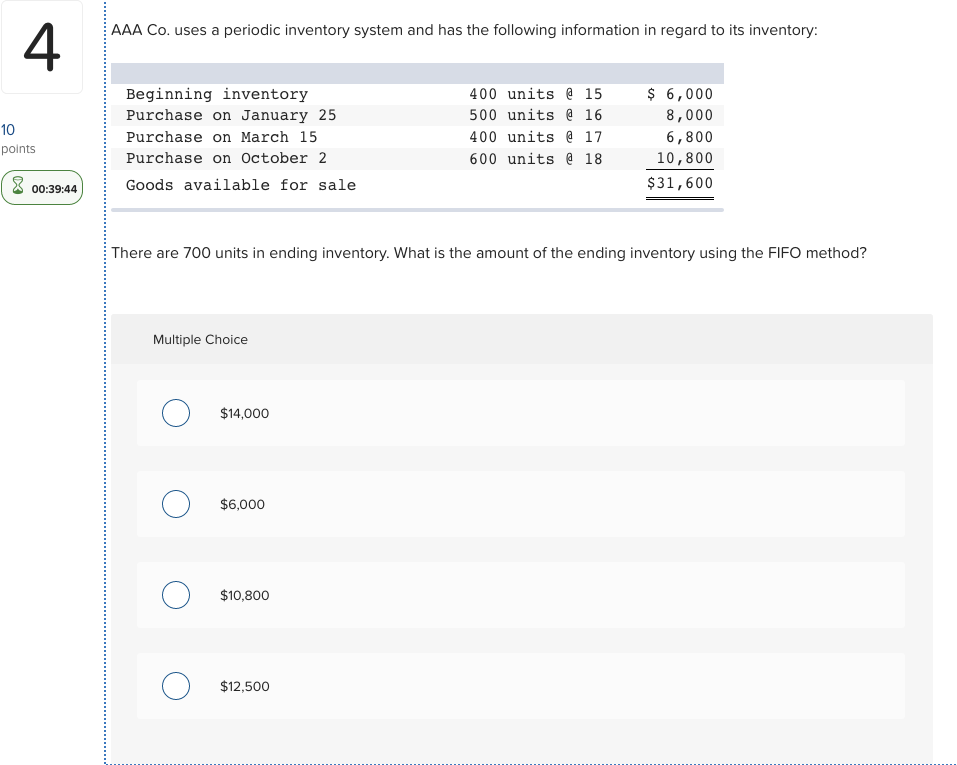  4 AAA Co. uses a periodic inventory system and has the