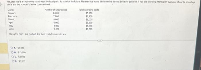  Using the high - kaw melhod, the fixed costs lor a