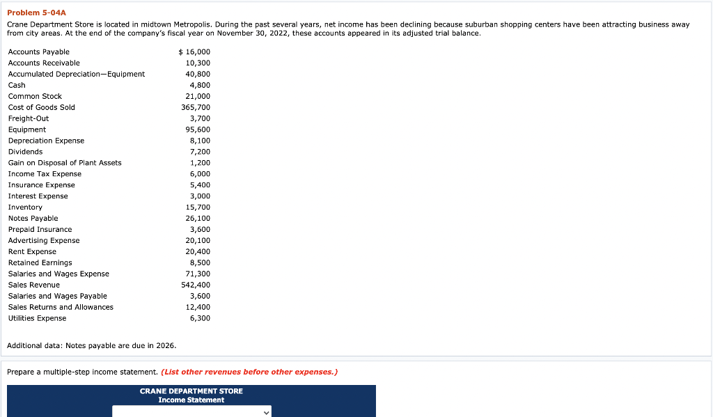  Needed Income statement, retained earnings statement, and balance sheet Problem 5-04A