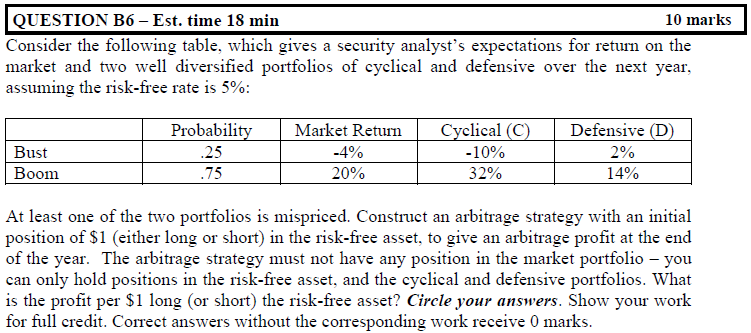  Consider the following table, which gives a security analyst's expectations for