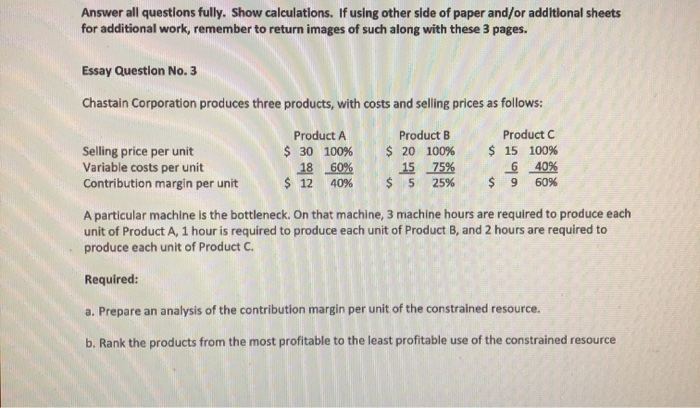  Answer all questions fully. Show calculations. If using other side of