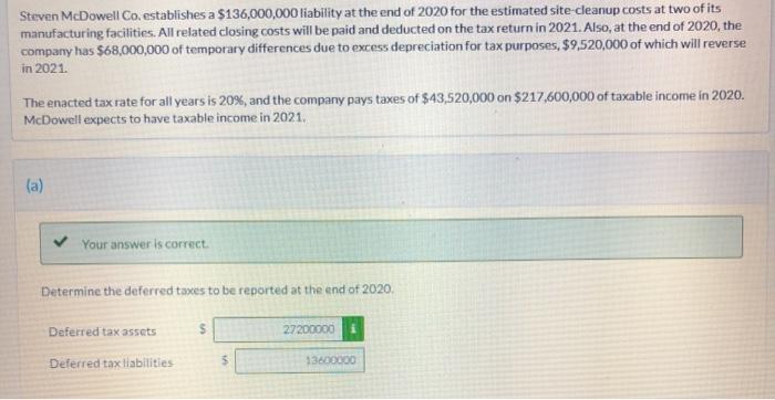 answer question C please Steven McDowell Co, establishes a $136,000,000 liability