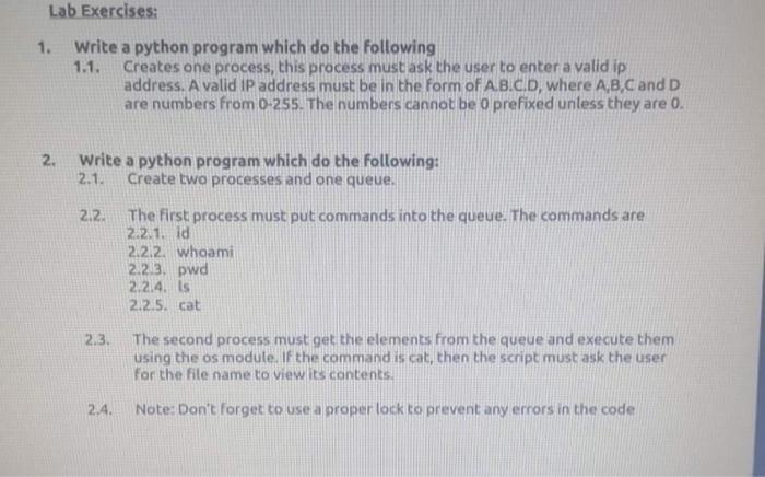  Lab Exercises 1. Write a python program which do the following