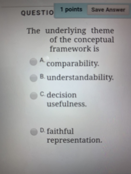  QUESTIO points Save Answer The underlying theme of the conceptual framework