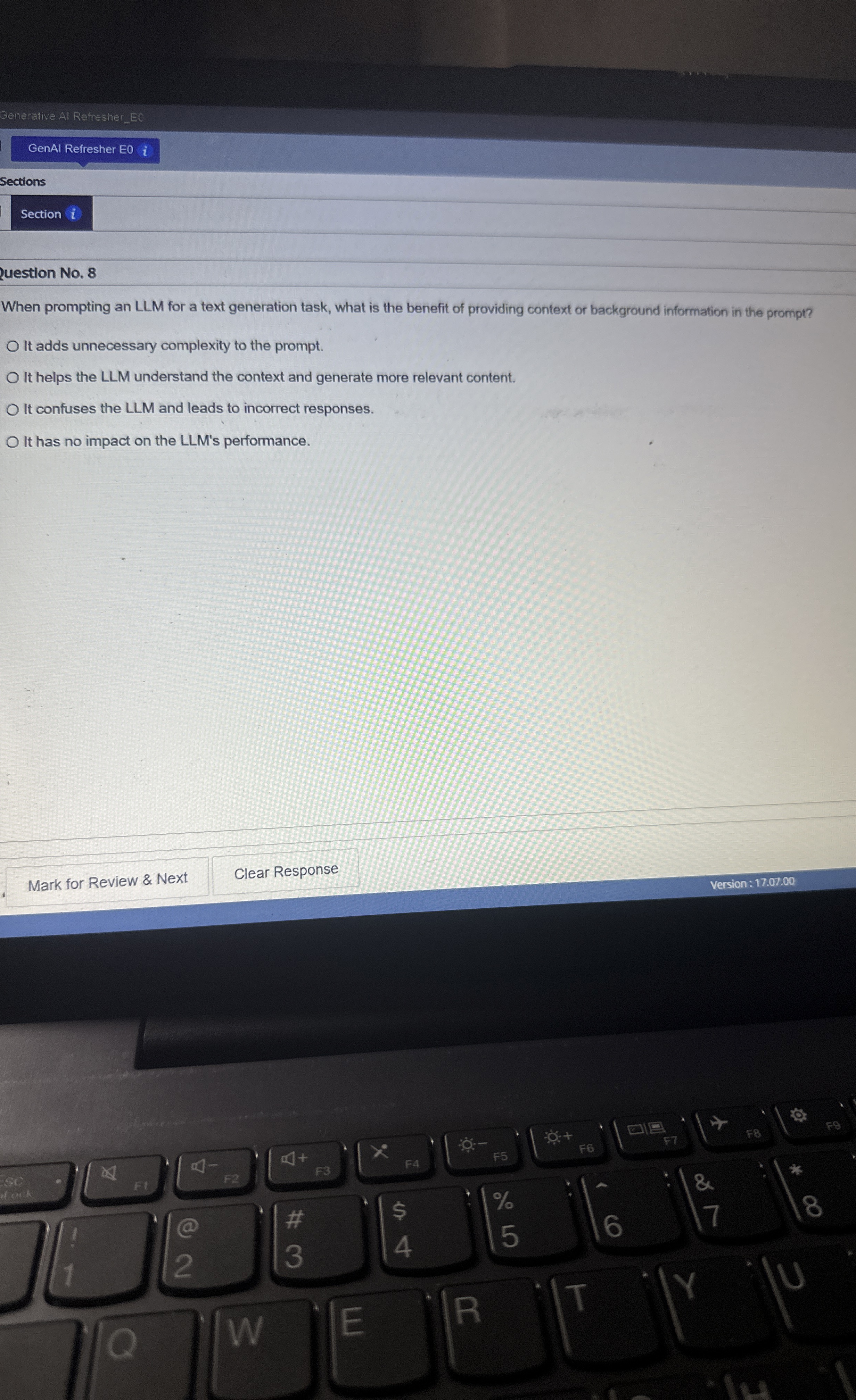  Senerative Al Refresher_EO GenAl Refresher E0i Sections uestion No.8 When prompting
