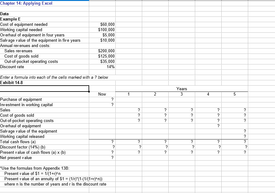  Chapter 14: Applying Excel Data Example E Cost of equipment needed