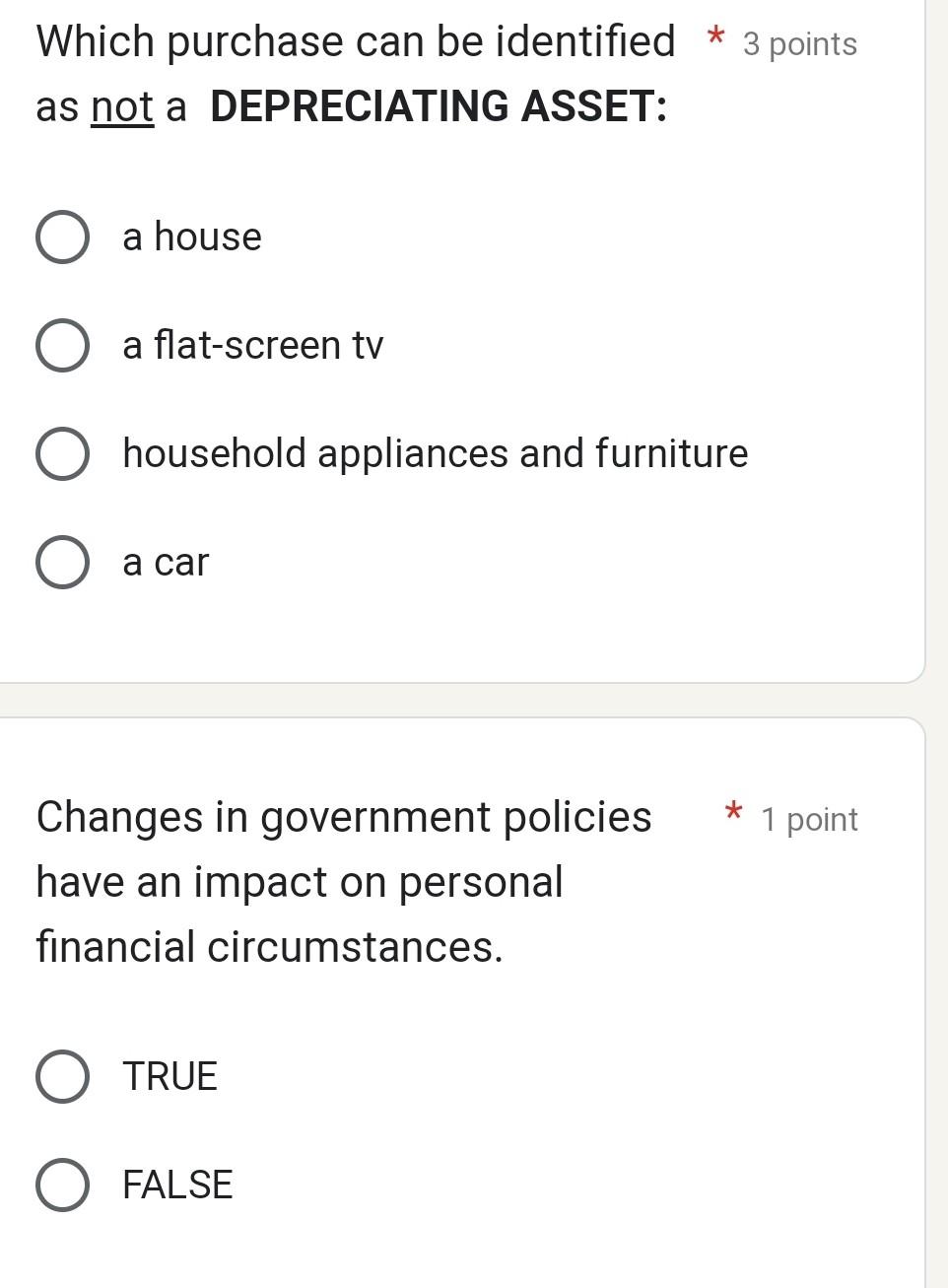  Which purchase can be identified 3 points as not a DEPRECIATING