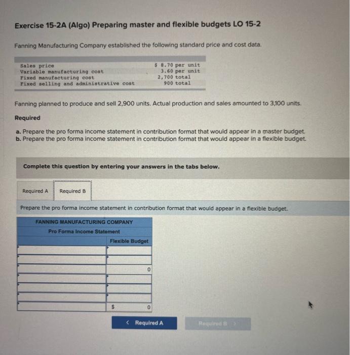Manufacturing Company established the following standard price and cost data. Fanning planned