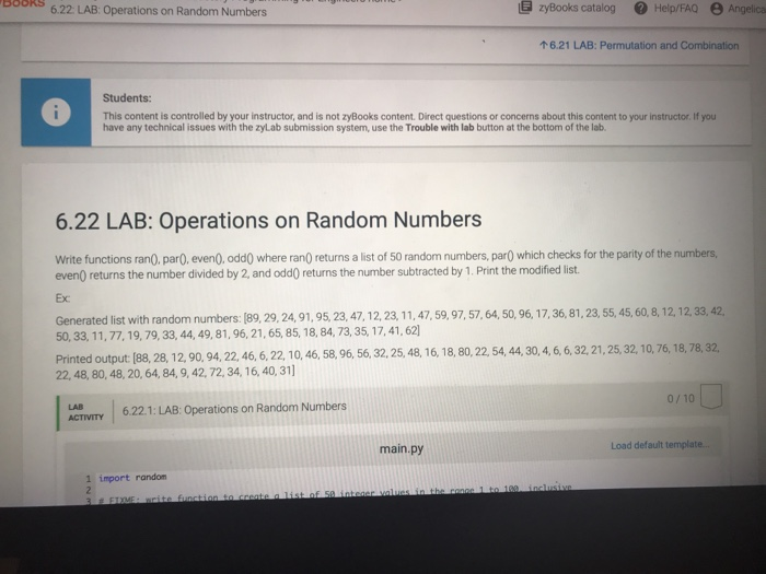  python please BK622 LAB: Operations on Random Numbers B zy8ooks catalog